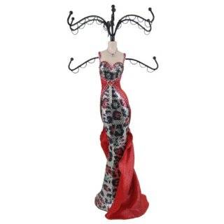 Red Glitter Dress Mannequin Jewelry Stand with Sequin Leopard Print
