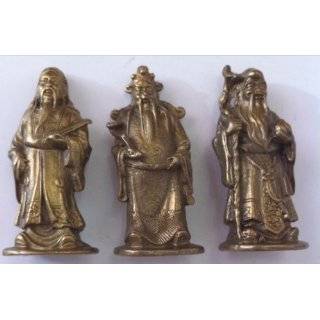 Feng Shui Brass Trinity Deities Fuk Luk Sau Statue Set