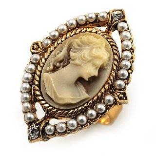  Vintage Filigree Pearl Cameo Ring (Silver Tone) Jewelry