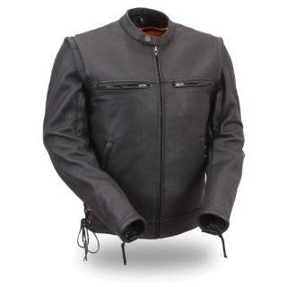   Mens Classic Vented Scooter Leather Jacket. Action Back. FIM201MNZ