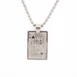 Stainless Steel Mens Polished Etched Poker Card Necklace on 22 Inch 