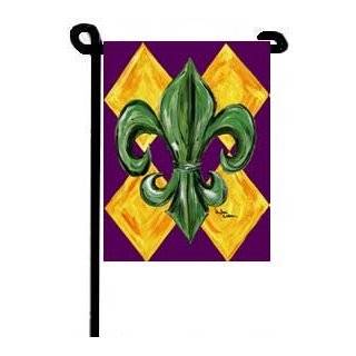 Mardi Gras Fleur de lis Purple Gold Green Garden Flag