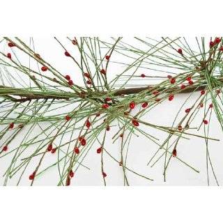 Artificial Pine Garland with Long Needles and Red Berries for Holiday 