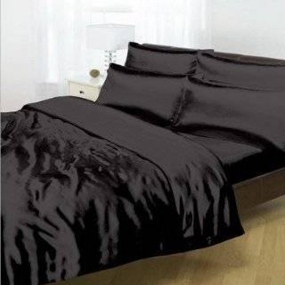 Pieces Soft Reversible Satin Solid Black Duvet Cover , Fitted Sheet 