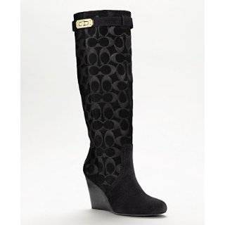 Coach Womens Angie High Wedge Tall Suede Boots (Black)