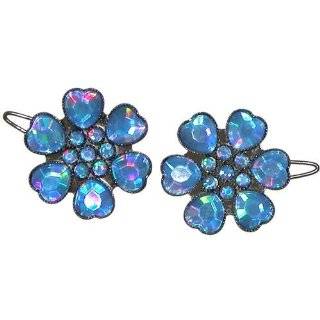   Barrette, Holographic Stones, Pair In Blue Ab with Hematite Finish