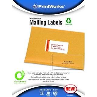 Printworks Elementree White Matte Mailing Labels for Inkjet or Laser 