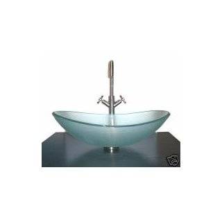 Bathroom frosted glass vessel sink boat shape+brushed nickel 