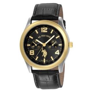 Polo Assn. Mens USC50004 Genuine Leather Black Dial Strap Watch