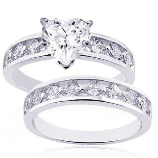  1 Ct Heart Shaped Diamond Wedding Rings Set G SI2 GIA 