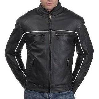 Tall and Big Leather Motorcycle Jacket, Vented, Reflective Stripes 