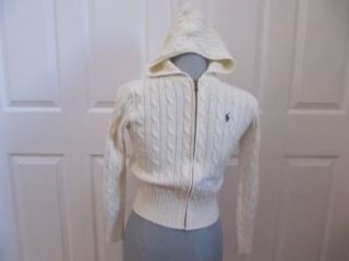 Ralph Lauren Cable Knit Sweater Hooded Full Zipper Cream