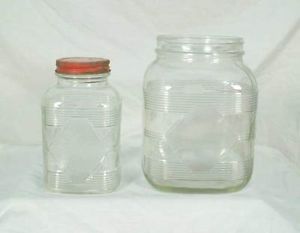 2 Anchor Hocking Glass Solitaire Coffee Jars Different Sizes Smaller w Lid GDG