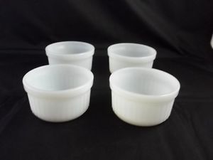 4 Vintage Anchor Hocking Fire King White Milk Glass Custard Cups Dishes No 1434