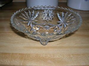 Footed Bowl Vintage Pressed Glass Anchor Hocking Prescut Pattern Star of David