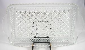 Vintage Anchor Hocking Glass Wexford Clear Cranberry Dish Relish Tray USA