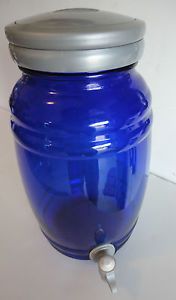 RARE Anchor Hocking Cobalt Blue Glass Ice Tea Beverage Dispenser Gallon Size
