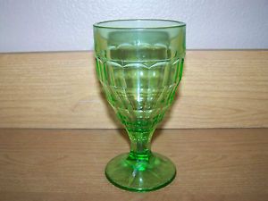Vintage Anchor Hocking "Colonial Block" Green Depression Glass Goblet