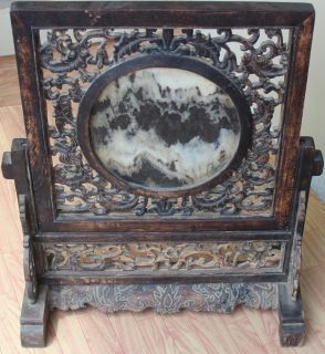Original Antique Chinese Qing Dynasty at The End Marble Table Screen 26"