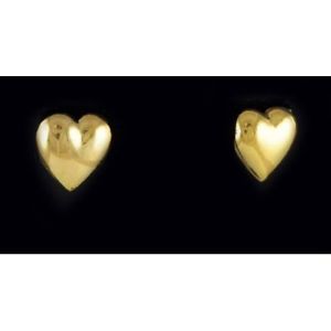 Baby Toddler 18K Skillus Gold Puffed Heart Stud Earrings Safety Back 6mths