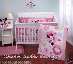 Baby Bedding Crib Cot Sets 4 Piece Pink Minnie Mouse Theme Licenced