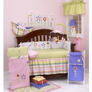 Baby Girl Bedding Set Crib Bumper Skirt Sheet Nursery Butterflies Flowers Pink