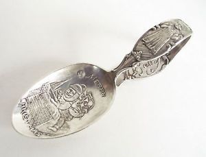 Antique Sterling Silver Christmas Santa Claus Baby Infant Feeding Spoon Nouveau