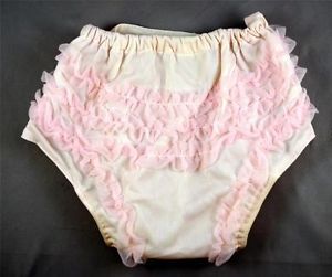 Vintage Plastic Rubber Baby Pants Diaper Cover Snaps Pink Frilly Doll Clothes