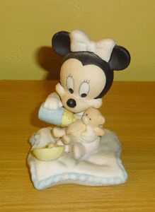 Disney Goebel Baby Minnie Mouse Feeding Teddy Bear Figurine