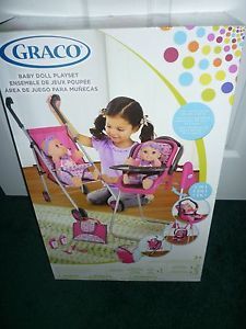 New Graco 5 in 1 Baby Doll Playset Stroller High Chair Monitors Swing Car Seat