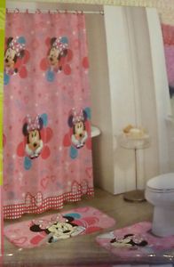 New Disney Minnie Mouse 15 PC Bathroom Set Girls Bath Shower Curtain Rug Mat