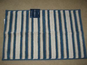 New Croft Barrow Cotton Bathroom Rug Blue Tan White Stripes Soft 20 x 30
