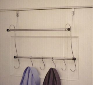Over Door Bath Towel Holder Rack Organizer Clothes Robe Hooks in Chrome Finish