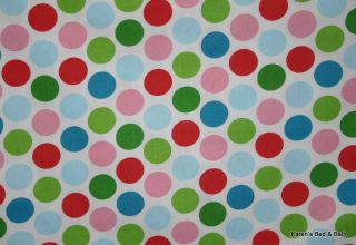 Large 1 3 8 inch Blue Green Red Pink Polka Dots on White Cotton Duck Valance New