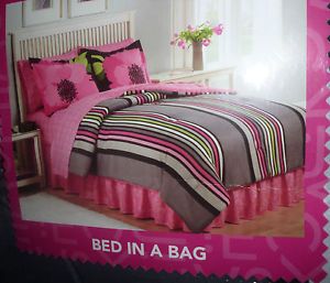 Jack E Kabloom Twin Bed in A Bag Comforter Sham Sheet Set Bedskirt Girls Teens