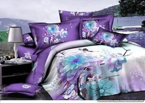 Queen Quilts Duvet Covers Bed in A Bag 5pc Purple Turquoise Floral Bed Linens