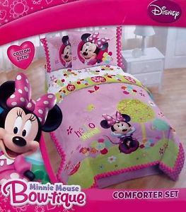 Disney Minnie Mouse Bow Pink Full Comforter Shams Bedskirt 4pc Bedding Set New