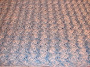 New Handcrafted Hand Crochet Baby Afghan Blanket Bllue and White Throw