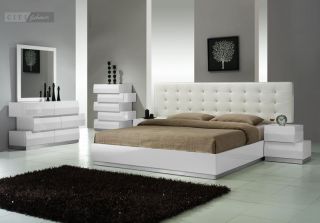 Aliya King Size Modern Style Bedroom Set White 5pc Set