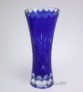 Cobalt Blue Cut to Clear Glass Flower Bud Vase