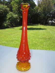 Orange Flame Amberina Fenton Hobnail Art Glass Bud Vase 10"