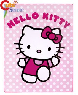 Hello Kitty Plush Blanket Micro Borrego Sherpa Fur Throw Pink Polka Dots 58x78