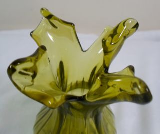 Vintage Mid Century Blenko Ribbed Art Glass Handkerchief Ruffled Bud Vase 6"