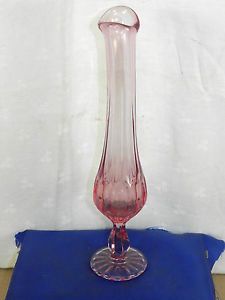 Vintage Colonial Pink Thumbprint Fenton Art Glass Bud Flower Vase 11"Tall