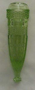 Antique Car Green Glass Bud Flower Vase Vaseline or Uranium Glass
