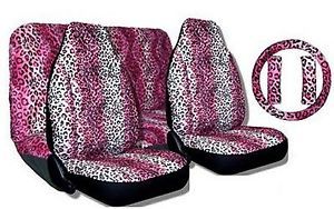 Pink Leopard Car Truck SUV High Back Cloth Seat Covers Accessories