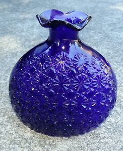 Pretty Vintage Cobalt Blue Pressed Glass Flower Bud Vase CB Makers Mark