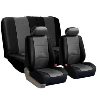 FH PU002112 PU Leather Car Seat Covers Airbag Ready Split Bench Gray Black