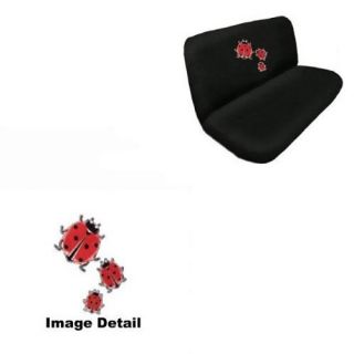 11pc Lady Bug Red Black Cute Ladybug Car Seat Covers Front Rear Steering Wheel