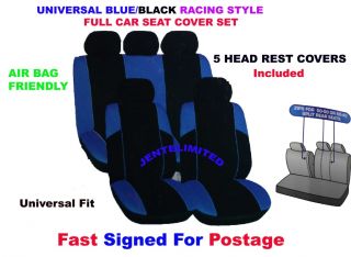 Universal 11PCE Blue SWSC47 Split Rear Full Car Seat Cover Set Air Bag Friendly